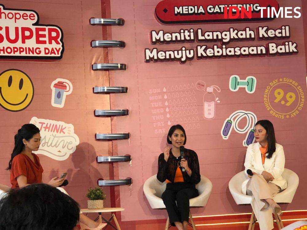 Media Gathering Shopee 9.9 Super Shopping Day bertajuk 'Meniti Langkah Kecil Menuju Kebiasaan Baik' di Pakuwon Tower, Jakarta Selatan pada Senin (4/9/2023). (IDN Times/Nisa Zarawaki)