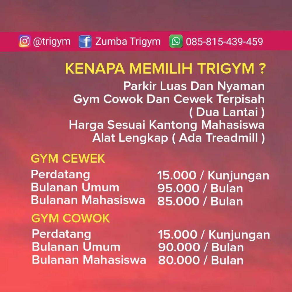 Daftar tarif di Try Gym. (Instagram.com/trigym)