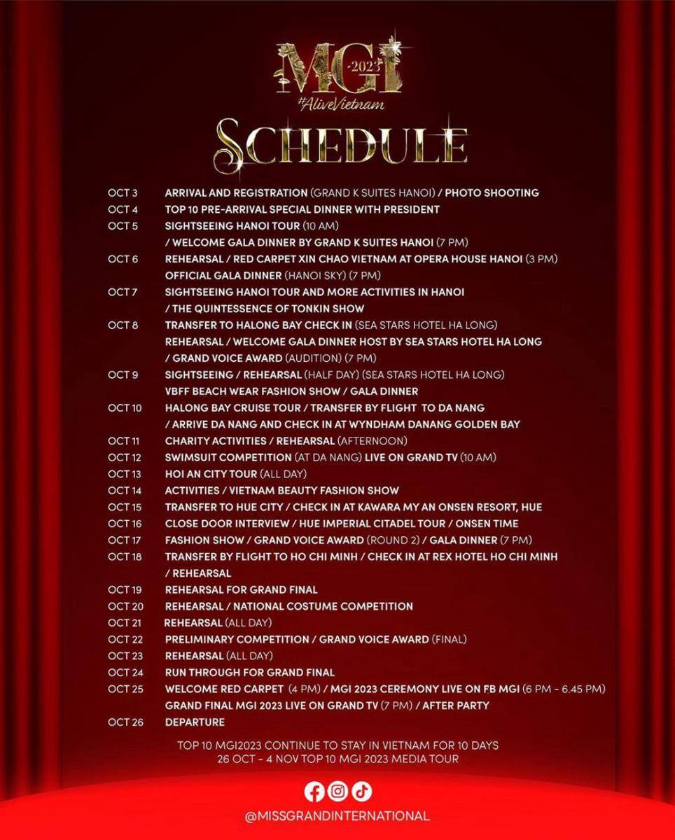 Jadwal Lengkap Miss Grand International 2023 (Instagram.com/missgrandinternational)