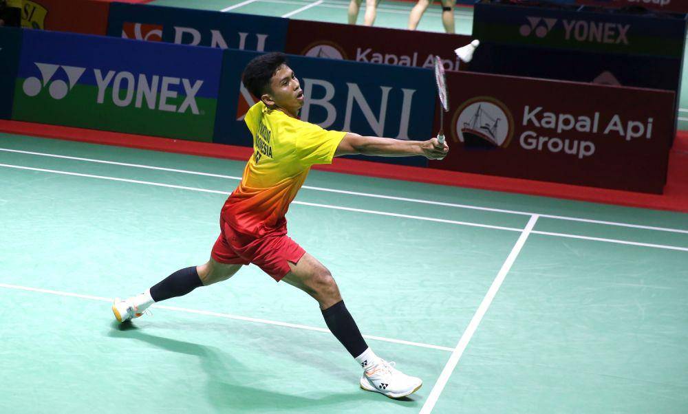 Pebulu tangkis pelatnas Yohanes Saut Marcelino saat beraksi di BNI Indonesia Masters 2023 (Dok.PBSI)