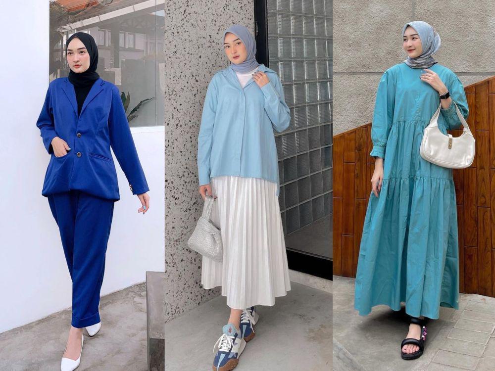 9 Inspirasi Hijab Style Nuansa Biru ala Ingrid Yulika, Kalem Banget!