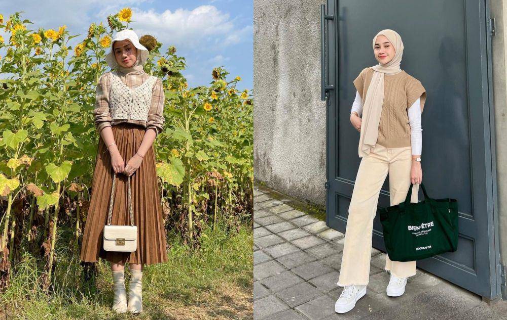 ide outfit dengan vest rajut ala Kirana Salsabila (instagram.com/inikiranaaa__)