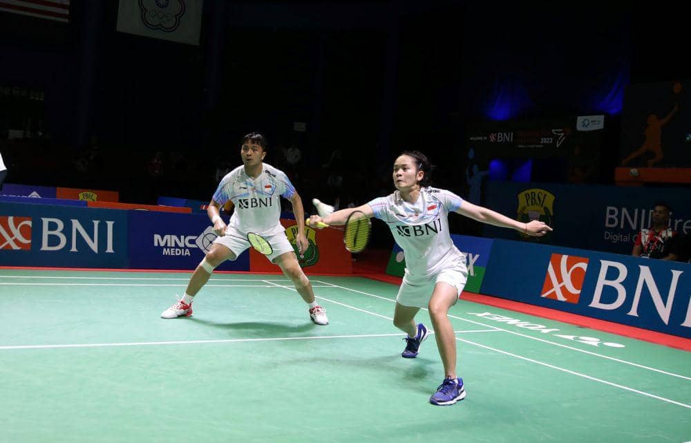 Pasangan Zachariah Josiahno Sumanti/Hediana Julimarbela saat beraksi di Indonesia Masters 2023, Rabu (6/9/2023) (Dok.PBSI)