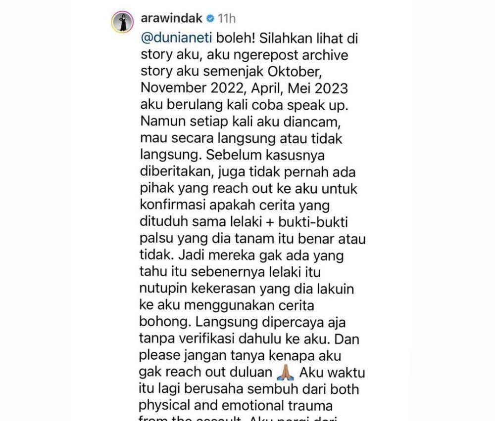Arawinda ngaku korban kekerasan seksual (instagram.com/arawindak)