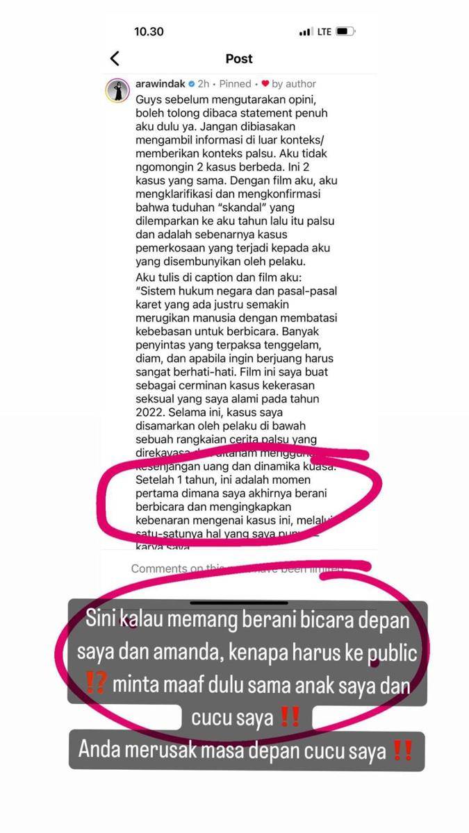 Arawinda ngaku korban kekerasan seksual (instagram.com/verapiabaaman)