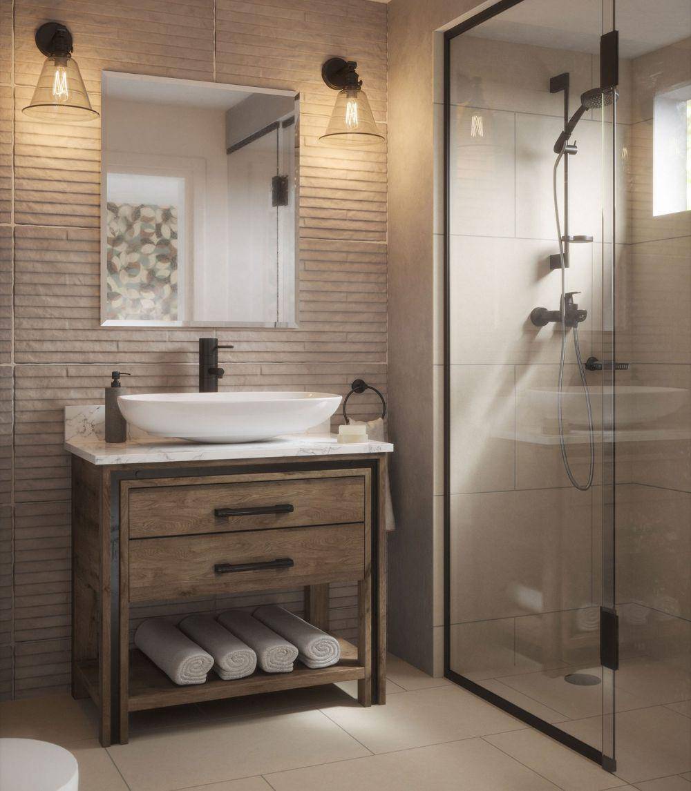 Desain kamar mandi bernuansa beige (idealhome.co.uk)