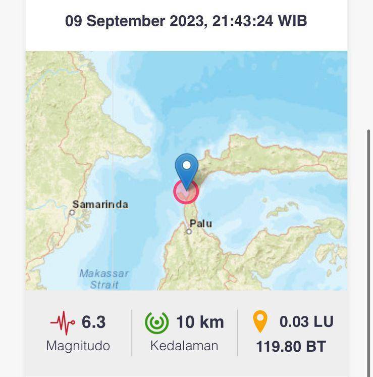 Gempa bumi di Donggala, Sulawesi Tengah/BMKG