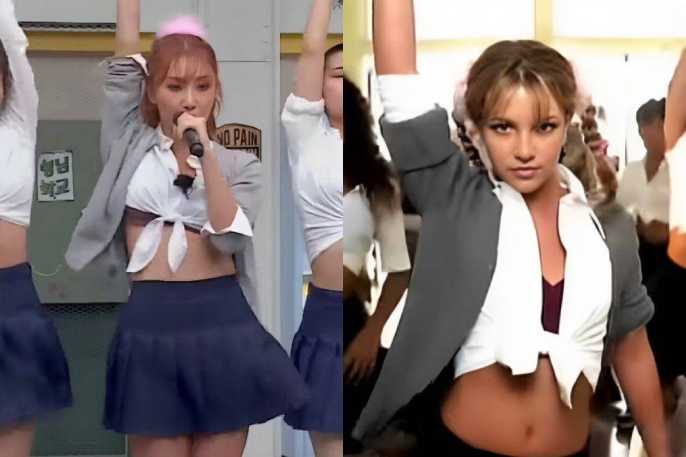 perbandingan penampilan Hwasa MAMAMOO dan Britney Spears (youtube.com/@Knowingbros | youtube.com/@britneyspears)