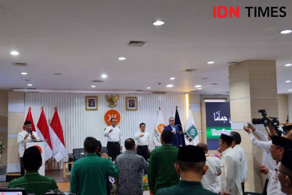 Bacapres-bacawapres Koalisi Perubahan untuk Persatuan, Anies Baswedan dan Muhaimin Iskandar sambangi kantor DPP PKS, Selasa (12/9/2023). (IDN Times/Ilman Nafi'an)