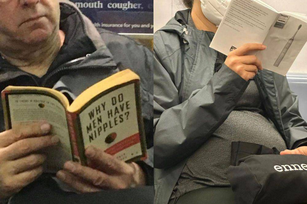 kolase potret lucu buku gak biasa di kereta (instagram.com/subwaycreatures)