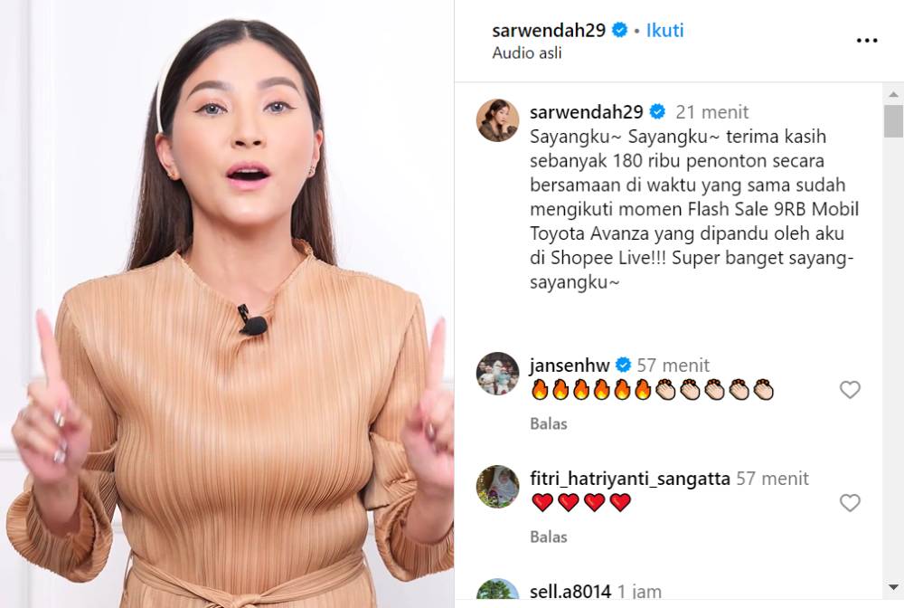 Tangkapan layar Instagram Sarwendah (dok. Instagram @sarwendah29)