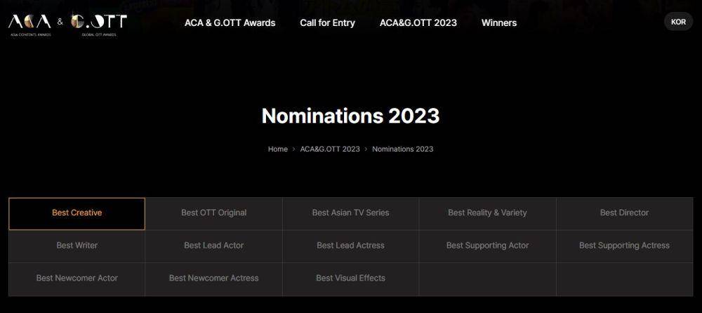 tangkapan layar nominasi Asia Contents Awards and Global OTT Awards 2023 (Dok. Global OTT Awards)