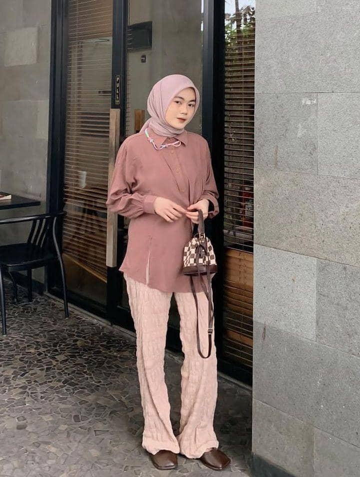 ootd kemeja crinkle hijab