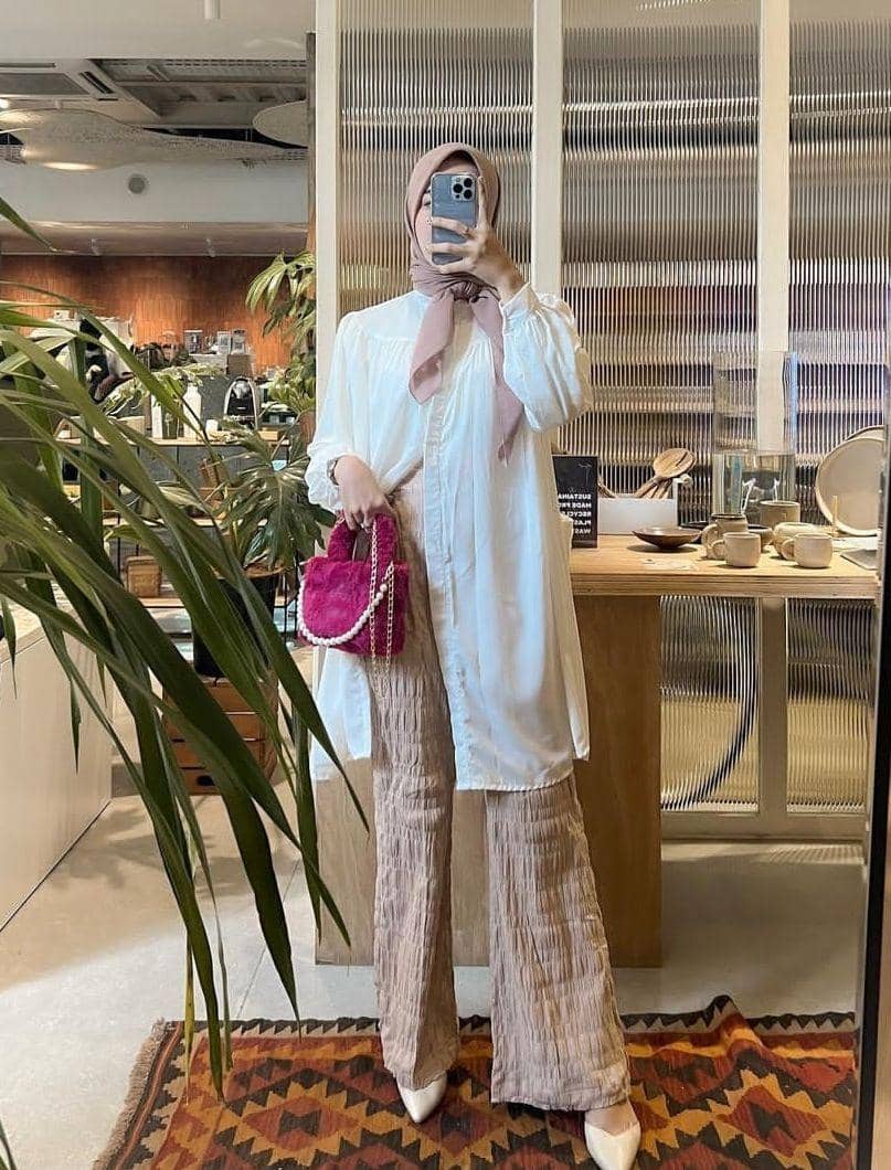ootd kemeja crinkle hijab