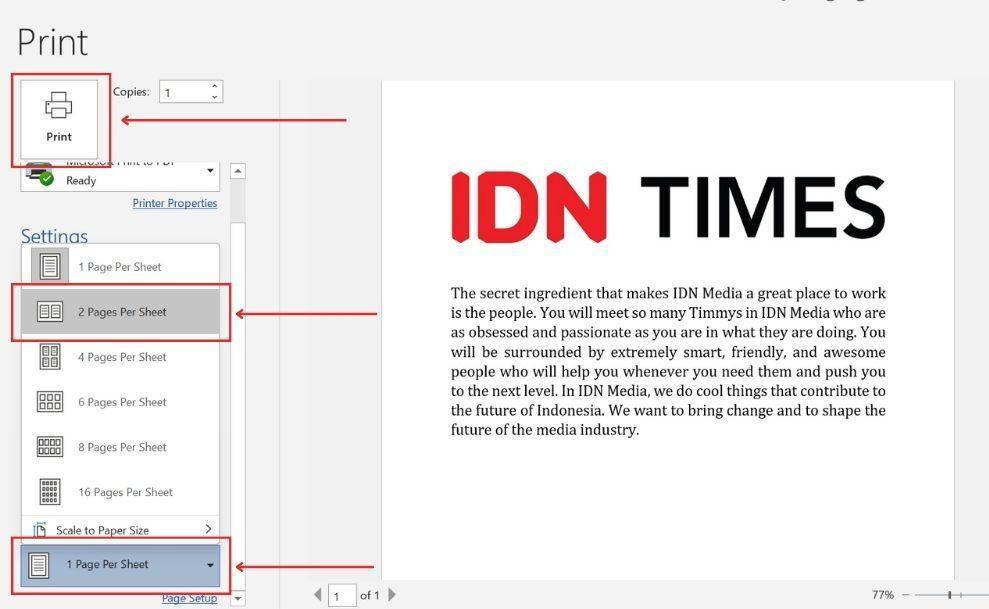 ilustrasi cara print 2 halaman jadi 1 lembar di Ms. Word (IDN Times/Laili)