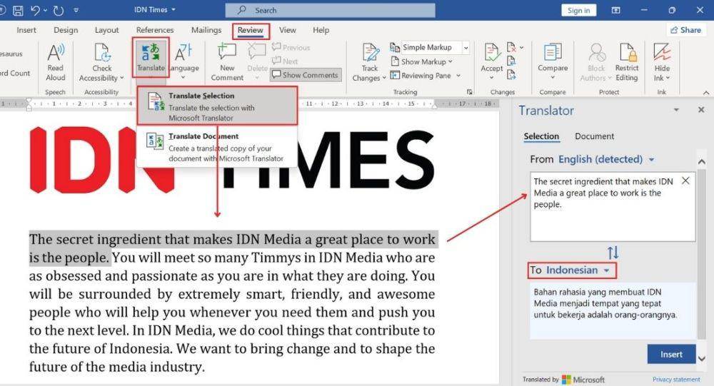 ilustrasi cara translate di Word (IDN Times/Laili)