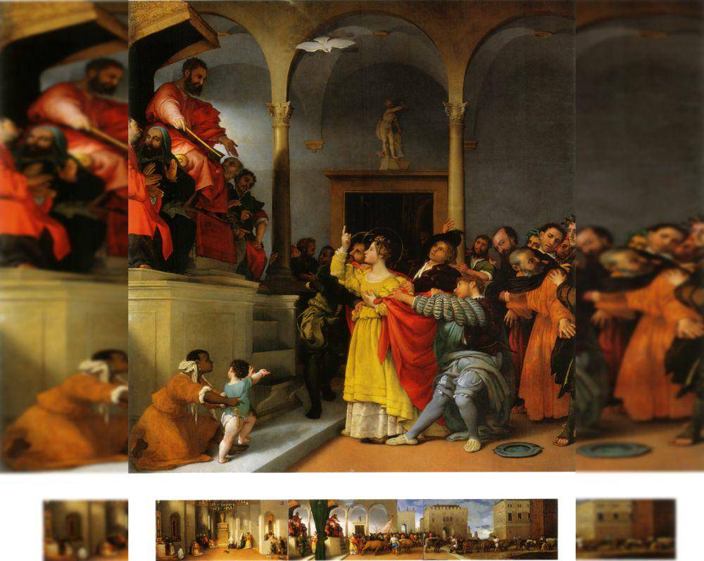 potret lukisan dari abad ke-16, Santa Lusia di hadapan hakim yang menjatuhinya hukuman mati karena membela iman Kristennya yang dianggap menentang Kaisar Romawi yang berkuasa waktu itu (commons.wikimedia.org/Lorenzo Lotto)