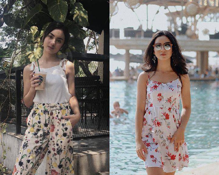 inspirasi outfit motif floral ala Ersya Aurelia (instagram.com/ersyaurel)