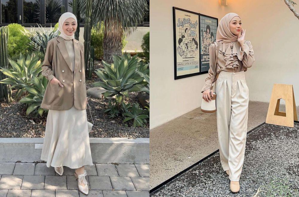8 Inspirasi Office Look Nuansa Earth Tone ala Meirani Amalia, Elegan!