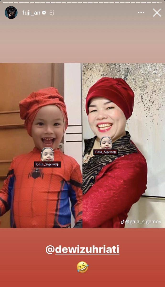 potret Gala Sky cosplay jadi Spider-Man (Instagram.com/fuji_an)