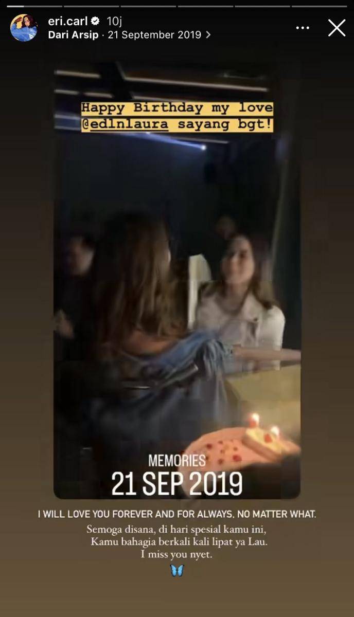 artis kenang momen bersama mendiang Laura Anna yang berulang tahun (Instagram.com/eri.carl)