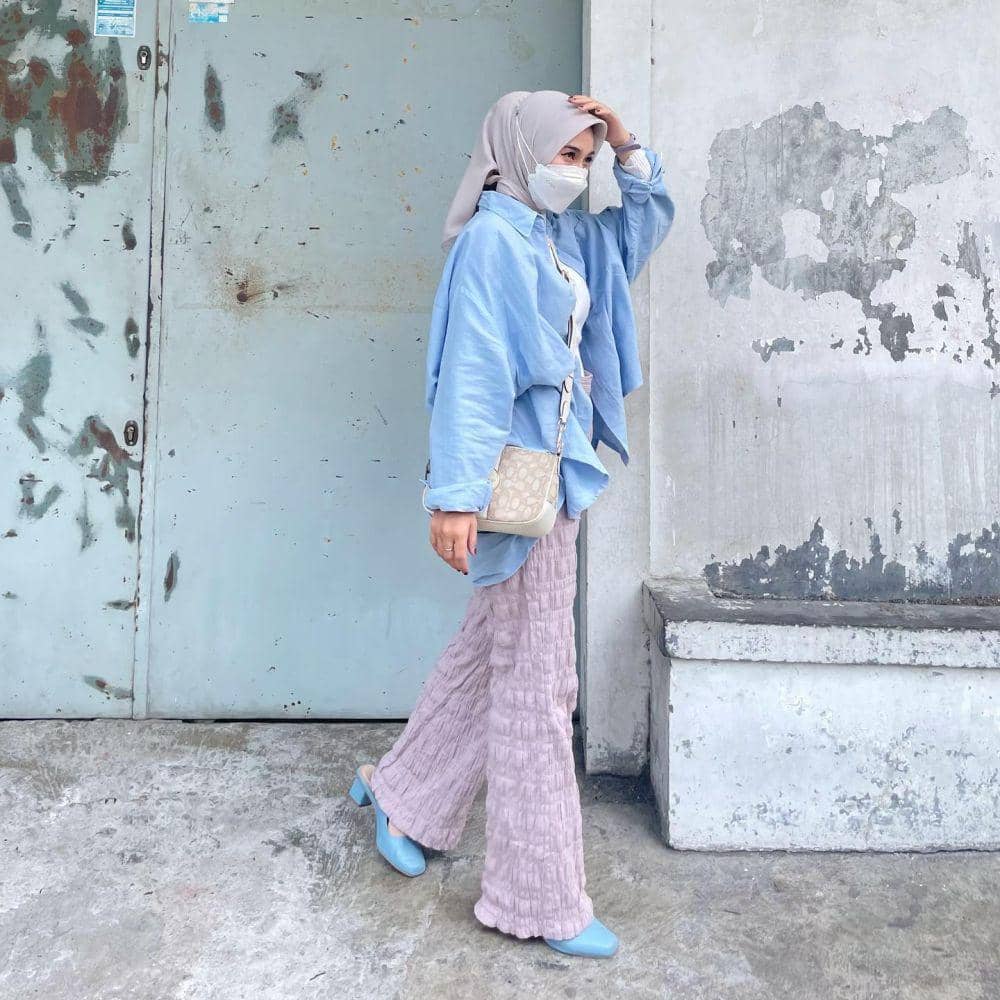 ootd kemeja crinkle hijab
