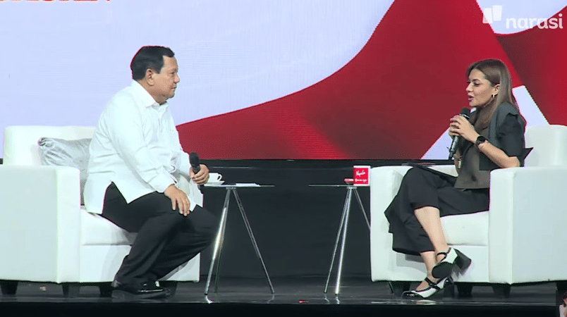 Prabowo Subianto dalam acara 3 Bacapres Bicara Gagasan di UGM (YouTube/Narasi)