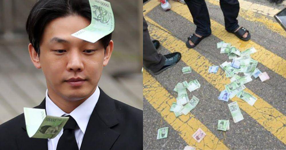 Yoo Ah In dilempar segepok uang selepas keluar dari persidangan narkotika (Dok. MK Sport)