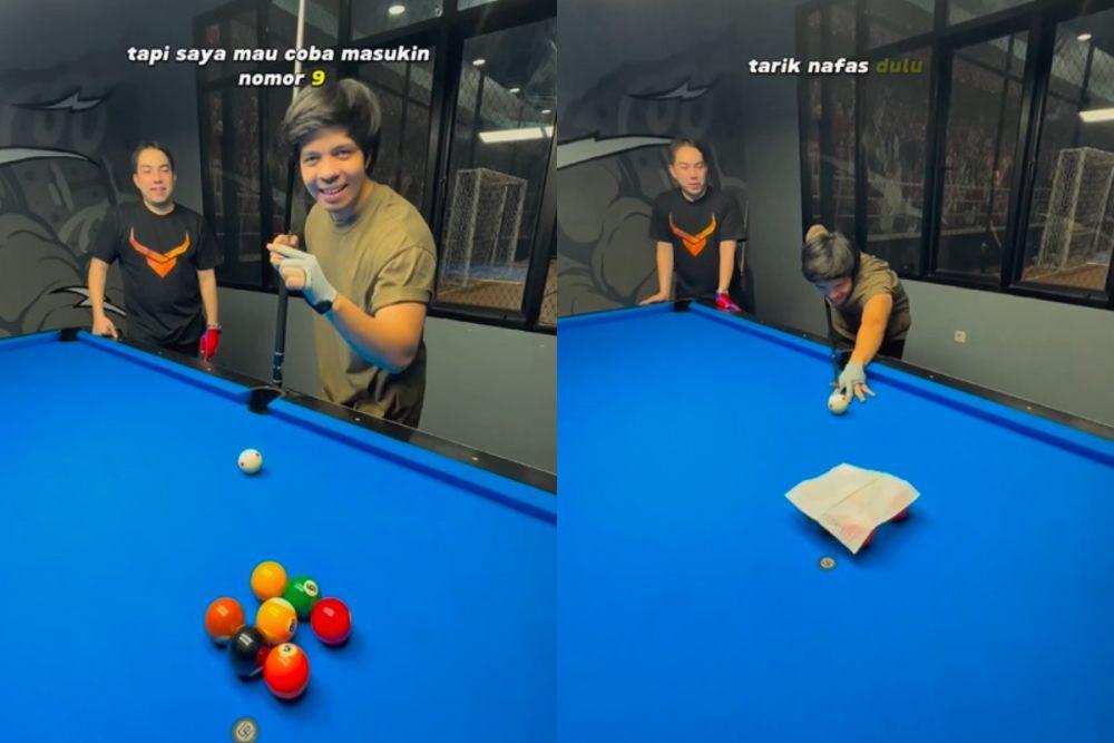7 Potret Jago Atta Trick Shot Billiar, Masukan Bola Tanpa Melihat!
