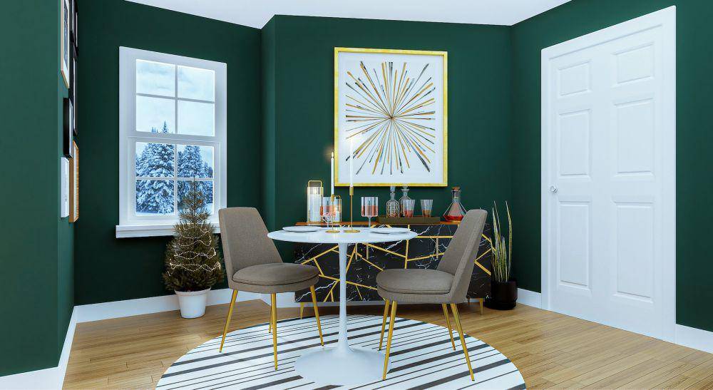 desain perpaduan dinding hijau dan lantai vinil kayu (unsplash.com/Spacejoy)