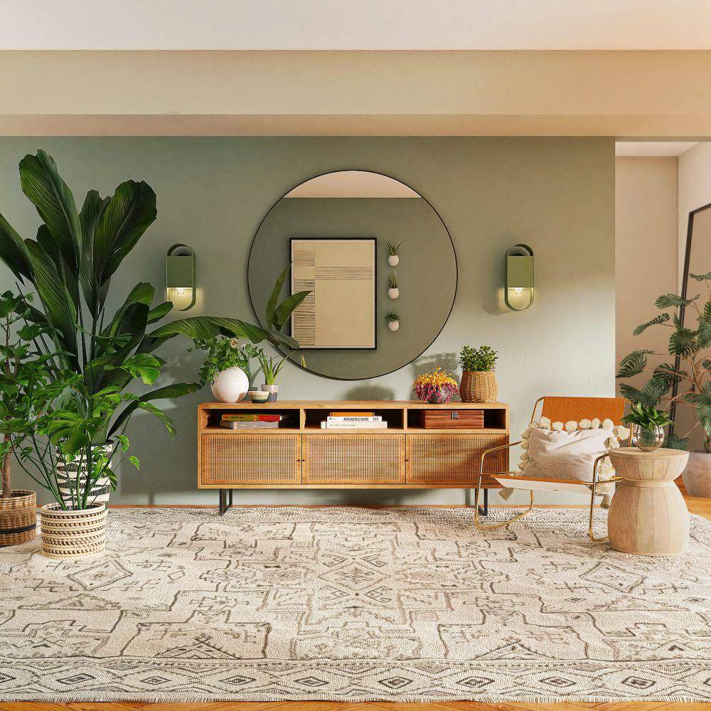 desain perpaduan dinding hijau dan lantai vinil kayu (unsplash.com/Spacejoy)