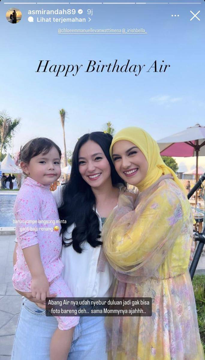 potret artis di perayaan ulang tahun ke-3 Air Rumi, anak Irish Bella (Instagram.com/asmirandah89)