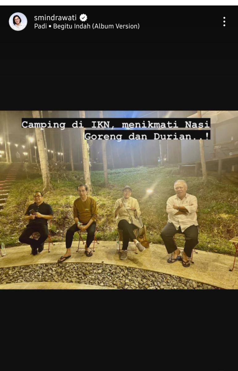 Presiden Joko Widodo bersama Menteri Keuangan dan Menteri PUPR meninjau perkembangan IKN (Dokumentasi/Instagram @smindrawati)