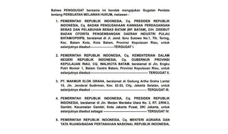 Tangkapan layar isi salinan gugatan yang dilayangkan TKPM Purelang (Istimewa)