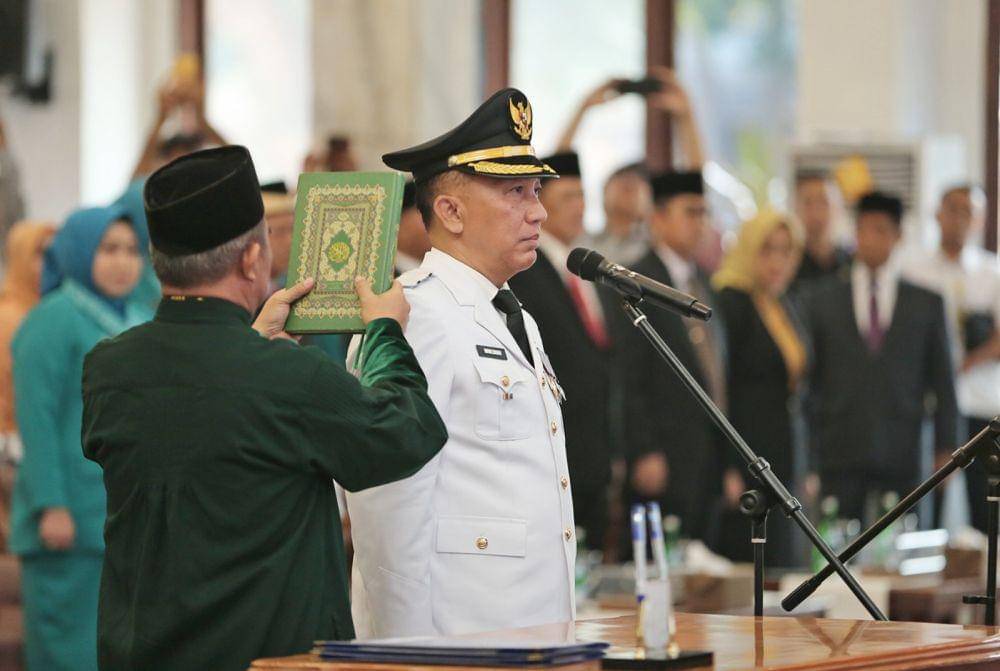 Kepala Badan Perencanaan Pembangunan Daerah (Bappeda) Provinsi Lampung, Mulyadi Irsan sebagai Penjabat (Pj) Bupati Tanggamus di Aula Mahan Agung, Rabu (27/9/2023). (Dok. Pemprov Lampung).