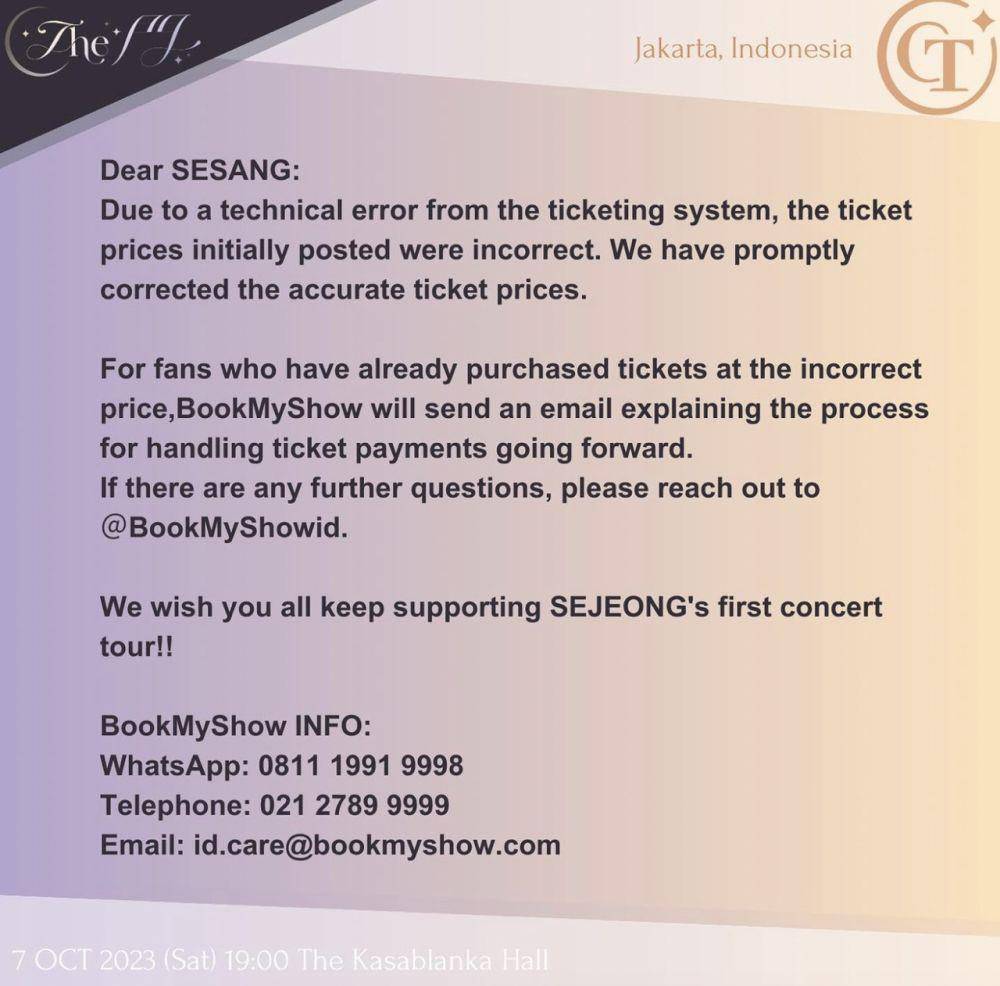 permasalahan ticketing di konser Kim Se Jeong (instagram.com/oct.entertainment)
