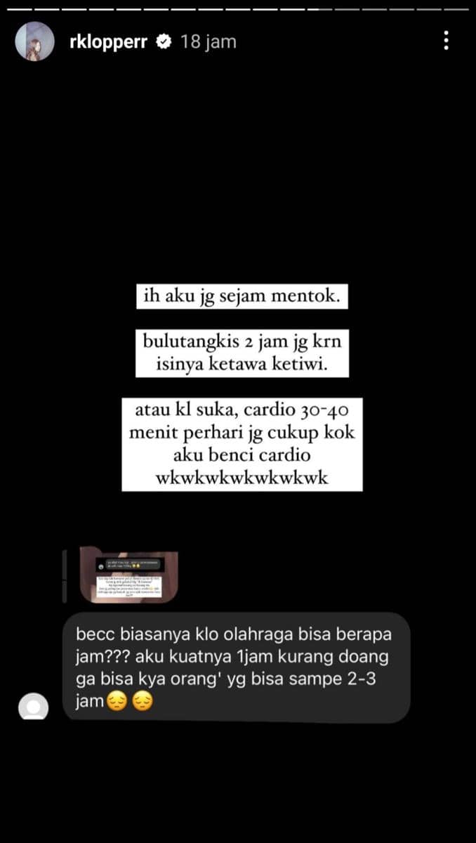 jawaban Rebecca Klopper soal diet dan olahraga (instagram.com/rklopperr)