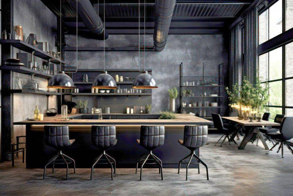 ilustrasi desain ruang makan maskulin bertema industrial (rawpixel.com/rawpixel)