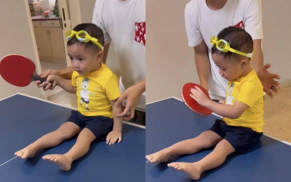 potret gemas Rayyanza latihan tenis meja (Instagram.com/raffinagita1717)