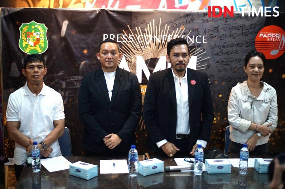 Ketua DPC PAPPRI Medan Sayed Faisal berbicara soal Anugerah Musik Medan 2023 (IDN Times/Doni Hermawan)