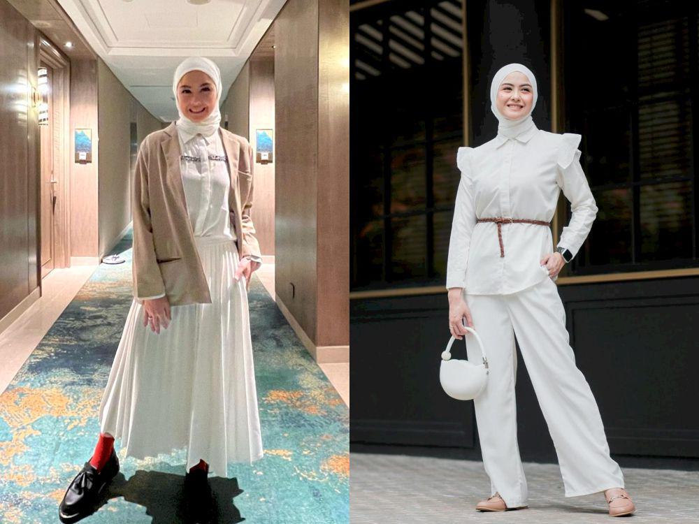 7 Inspirasi Outfit Hijab ke Kantor Nuansa Putih ala Revalina S Temat