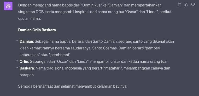 Penentuan nama anak pertama Oscar dan Linda. (Dok. istimewa)
