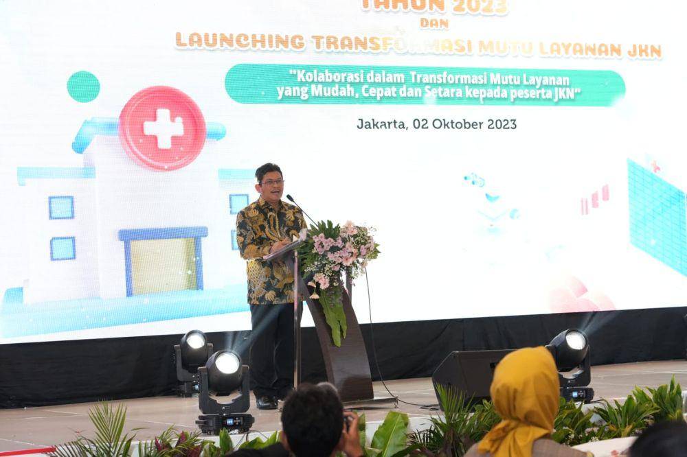 Dalam sambutannya, Direktur Utama BPJS Kesehatan, Ghufron Mukti, menegaskan bahwa tahun 2023 adalah momentum penting dalam perjalanan BPJS Kesehatan, dengan fokus utama pada Transformasi Mutu Layanan. (Dok. BPJS Kesehatan)