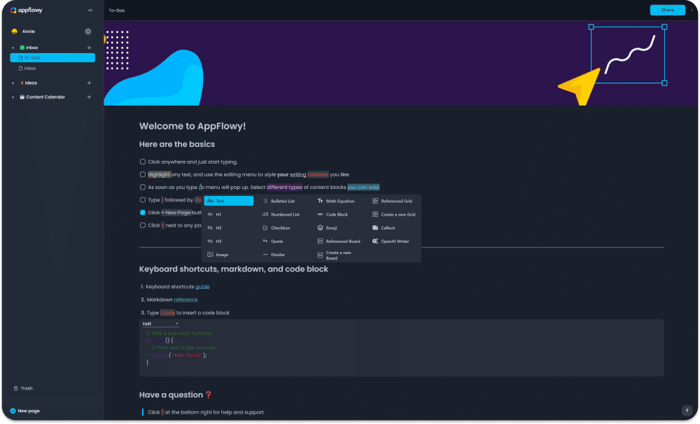 dark mode di AppFlowy (appflowy.io)