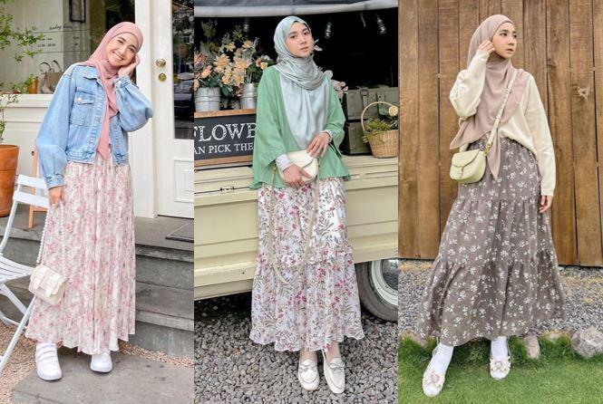 12 Styling Floral Skirt ala Richa Etika, Tampil Manis dan Feminin