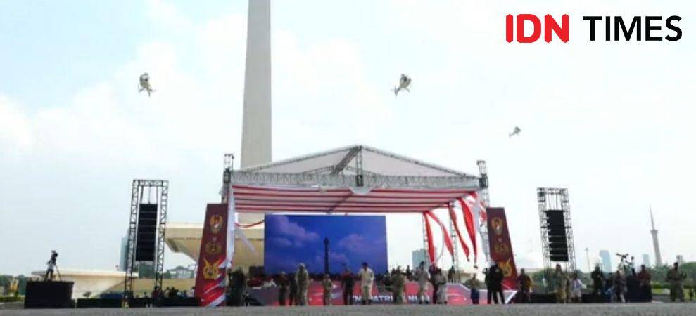 Situasi gladi bersih TNI di Monas, Jakarta Pusat pada 3 Oktober 2023. (IDN Times/Santi Dewi)