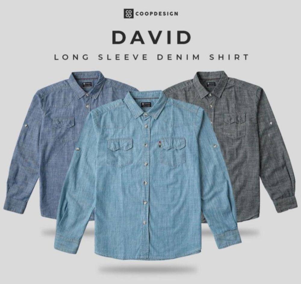 Coop Design David Kemeja Denim Lengan Panjang Pria (tokopedia.com/Zunaira Olshop6)
