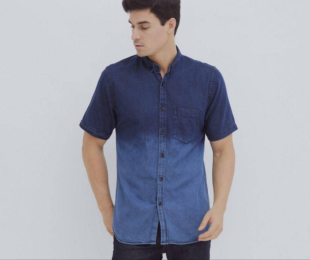Hillboss Casual Denim Shirt Two Tone (shopee.co.id/Hillboss Official Shop)