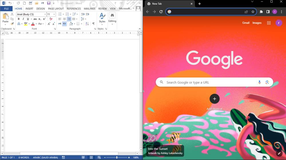ilustrasi menggunakan Windows + Panah kanan/kiri (dok. Pribadi/Rhein Vito)
