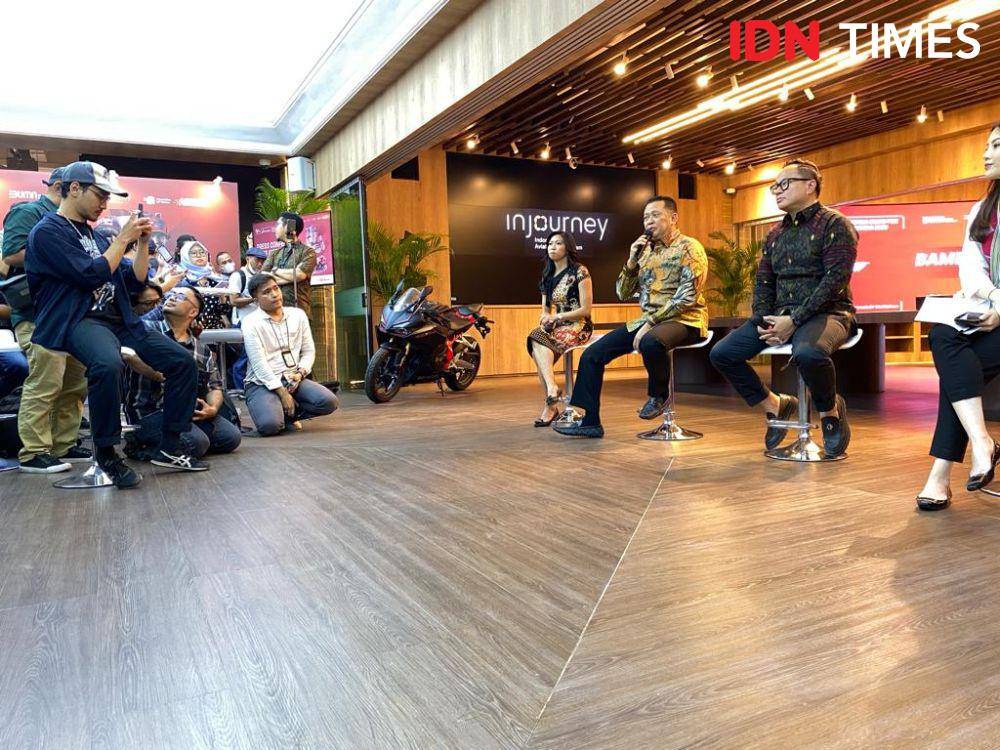 Sesi konferensi pers MotoGP 2023 di Kantor InJourney, Sarinah, Jakarta, Selasa (3/10). (dok. InJourney)
